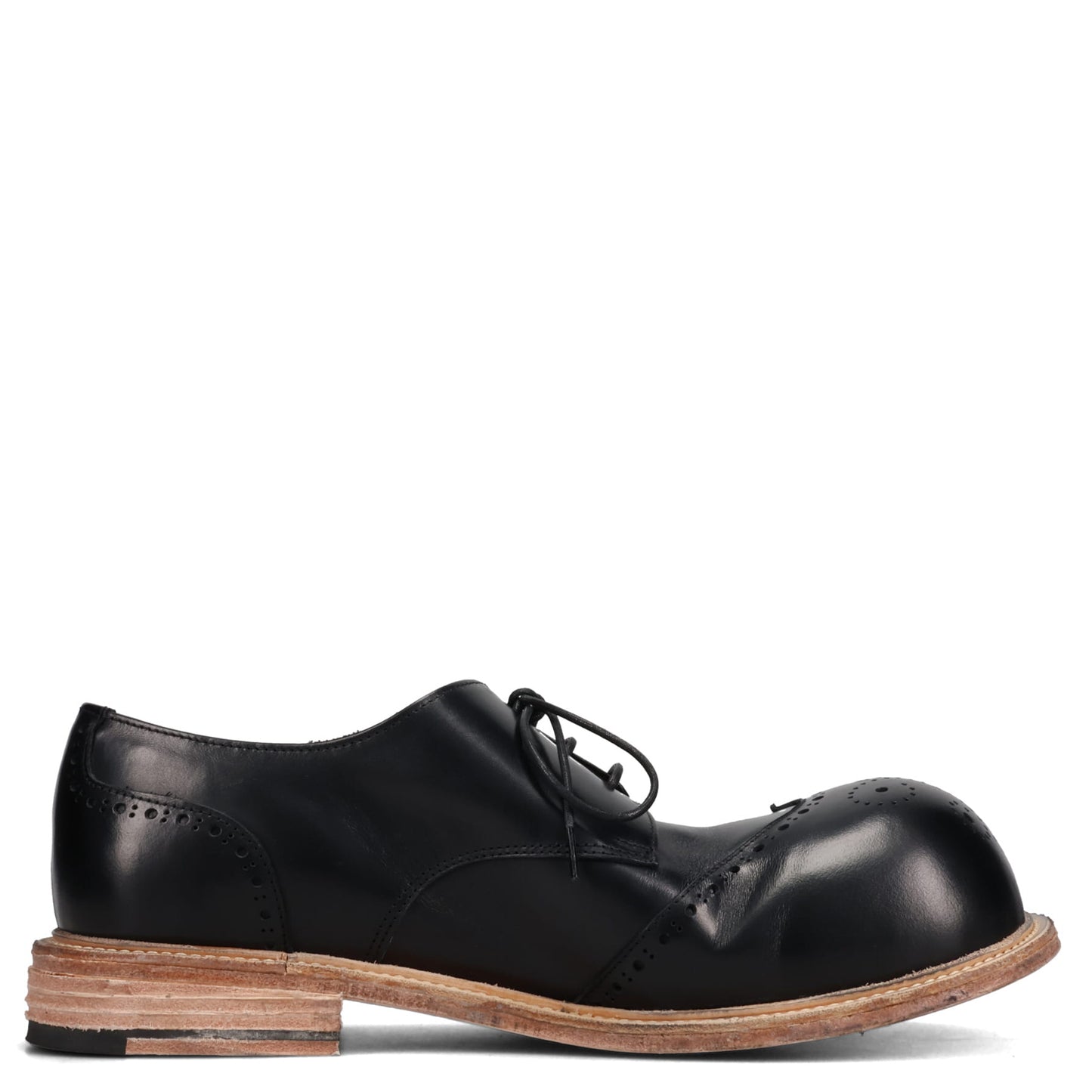 BIG FOOT CURVED WINGTIP DERBY LEATHER SOLE / BLACK/RAW SOLE NATURAL