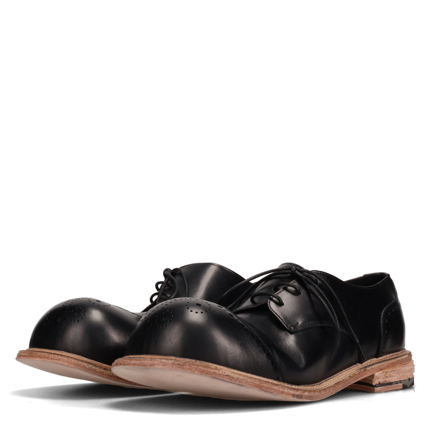 BIG FOOT CURVED WINGTIP DERBY LEATHER SOLE / BLACK/RAW SOLE NATURAL