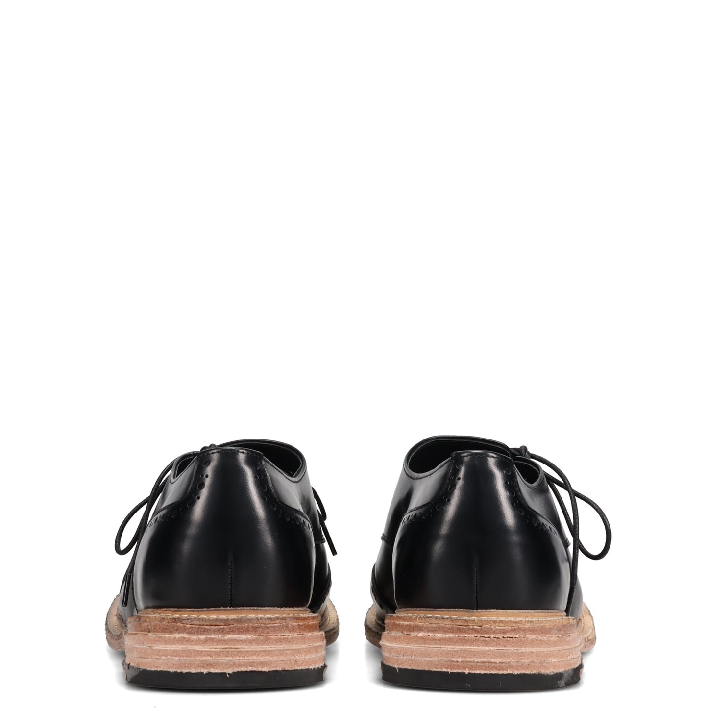 BIG FOOT CURVED WINGTIP DERBY LEATHER SOLE / BLACK/RAW SOLE NATURAL