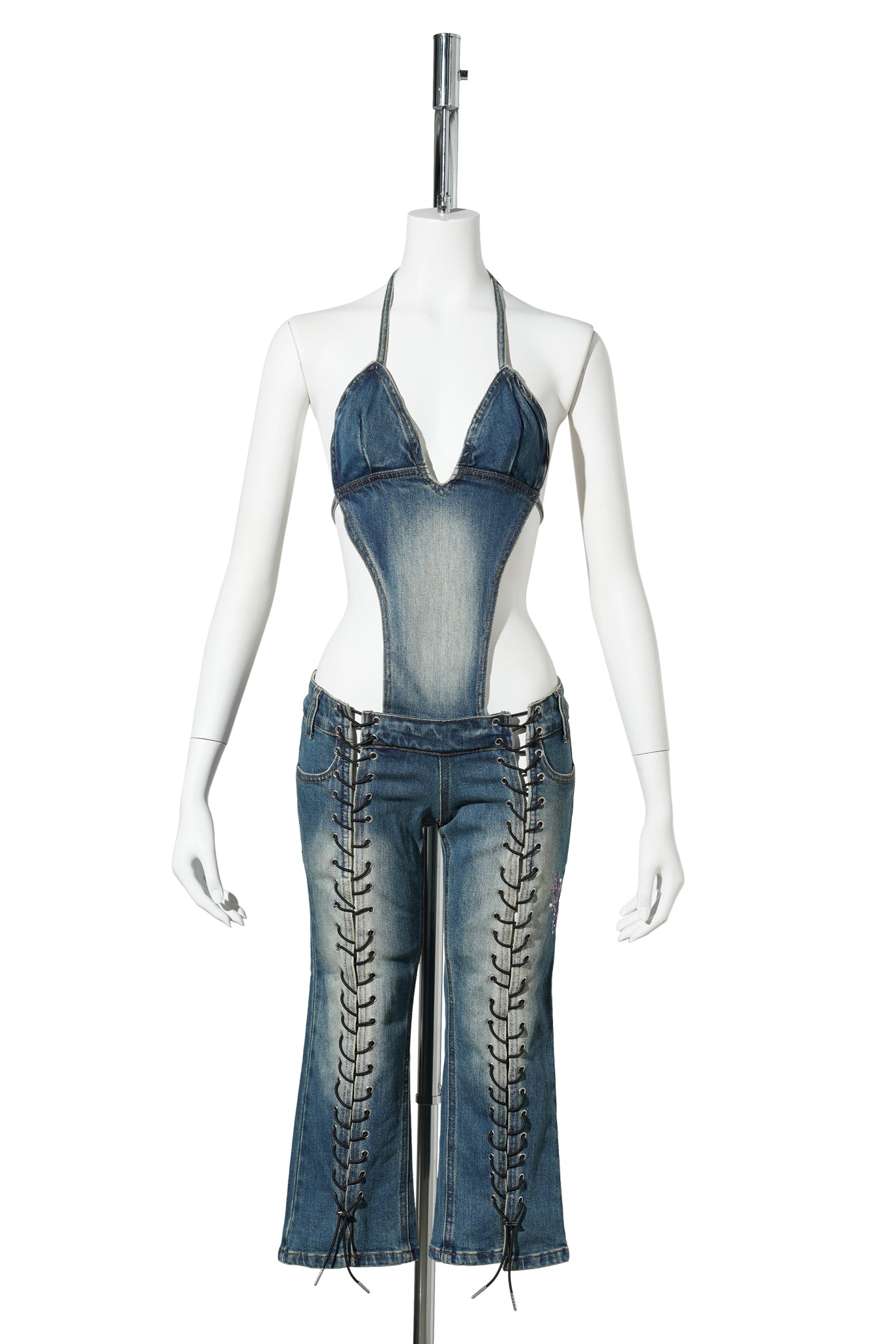 DENIM DETACHABLE CAPRI JUMPSUIT / BLUE