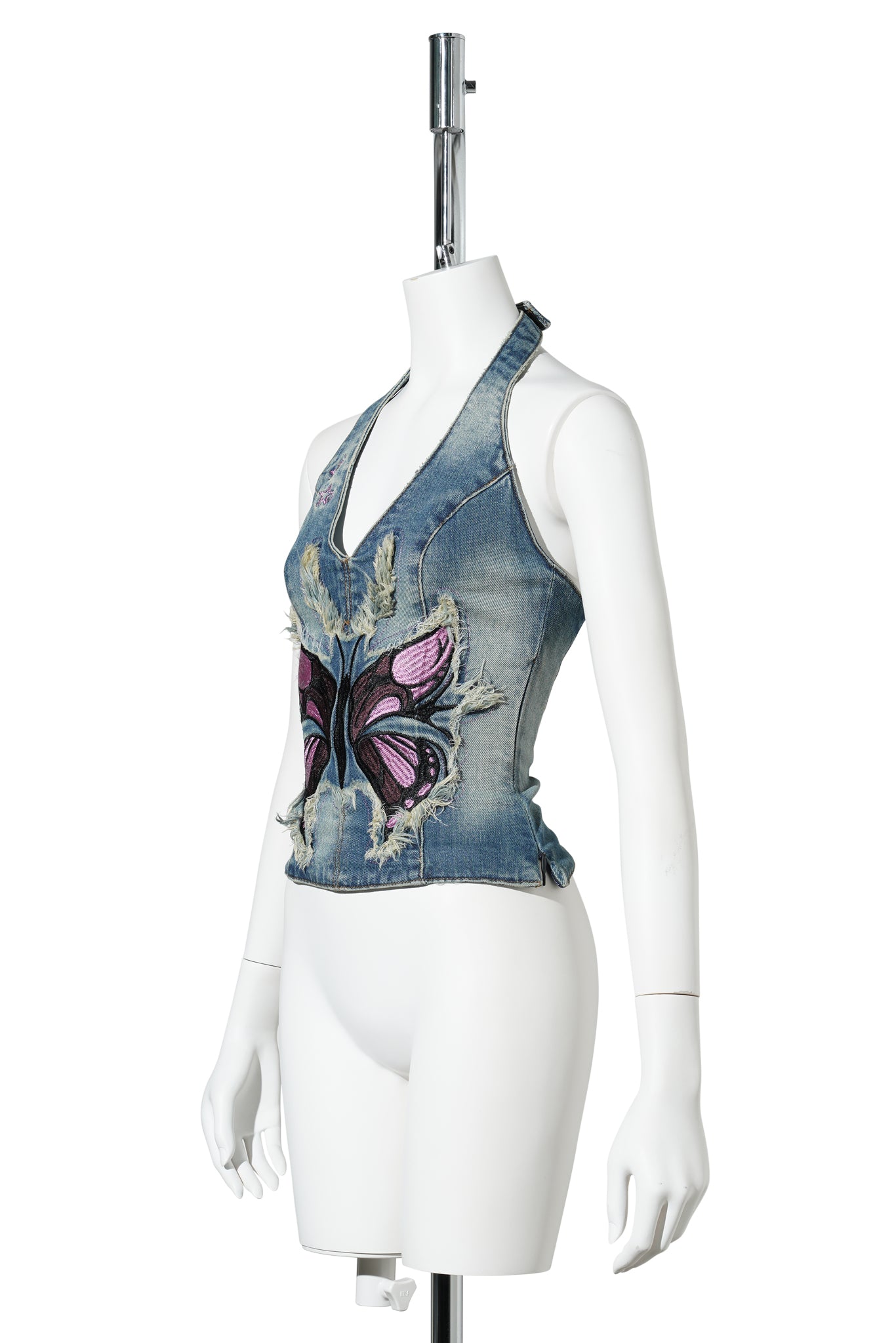 DENIM NECKHOLDER TOP / BLUE