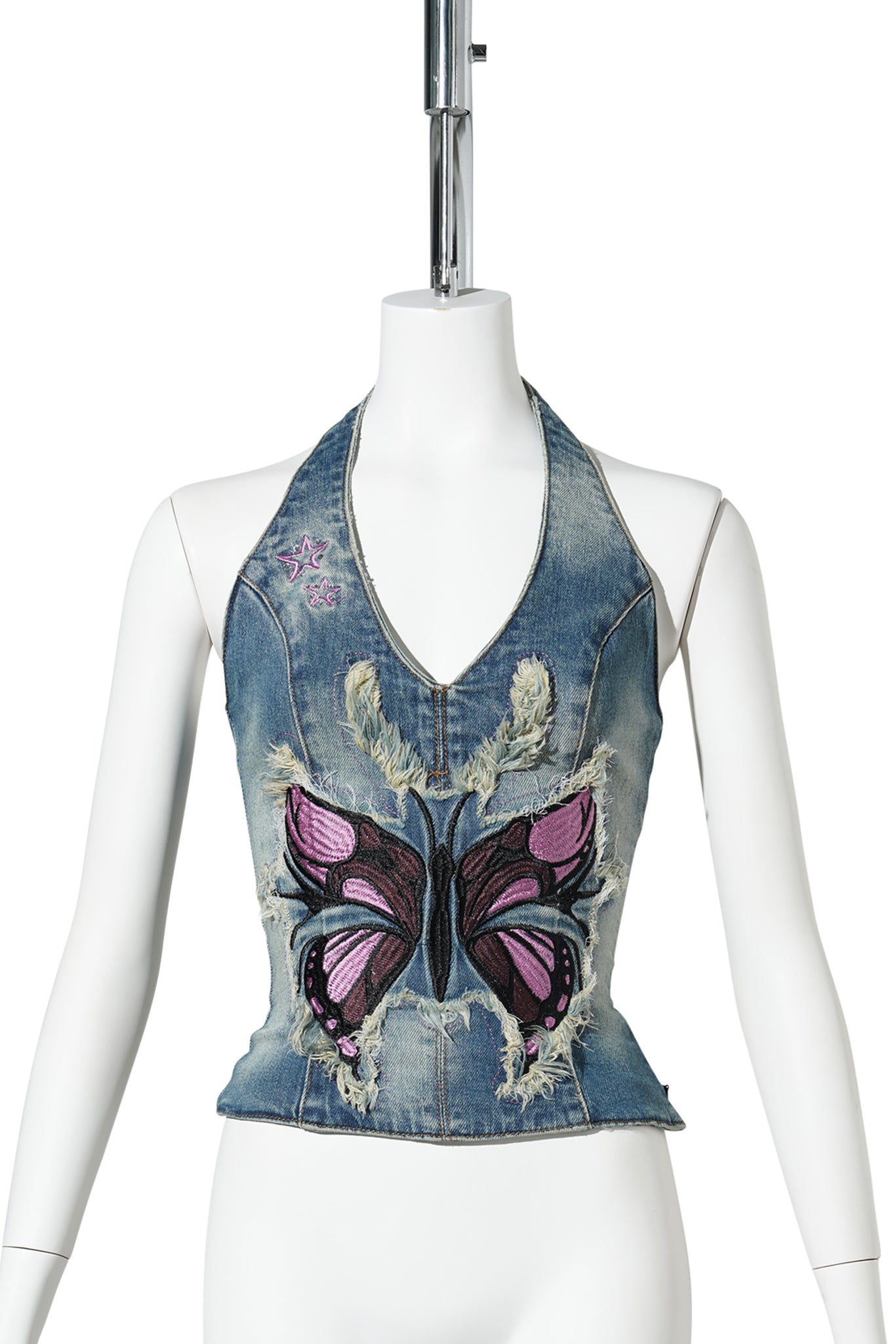 DENIM NECKHOLDER TOP / BLUE