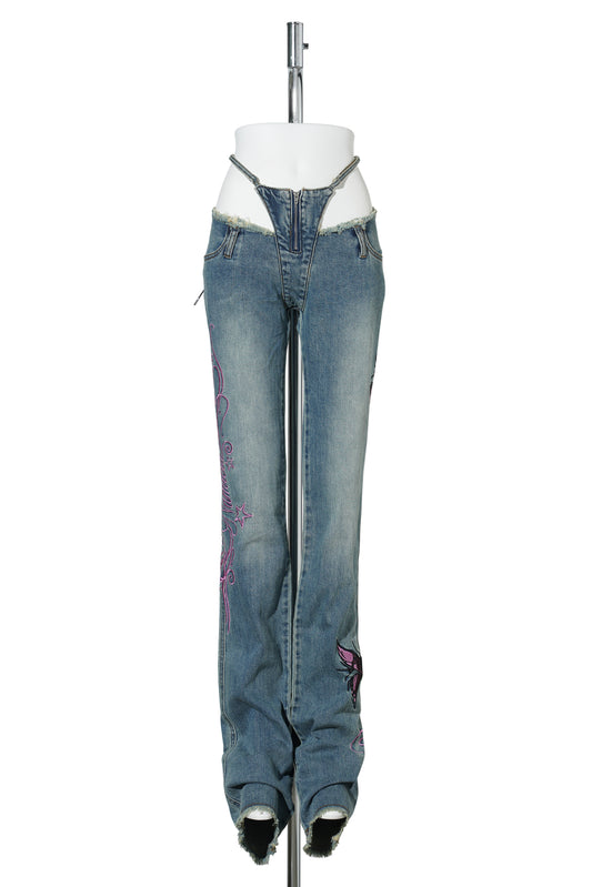 DENIM THONG PANTS / BLUE