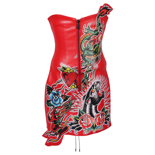 DRAGON ROSE MINI DRESS / RED