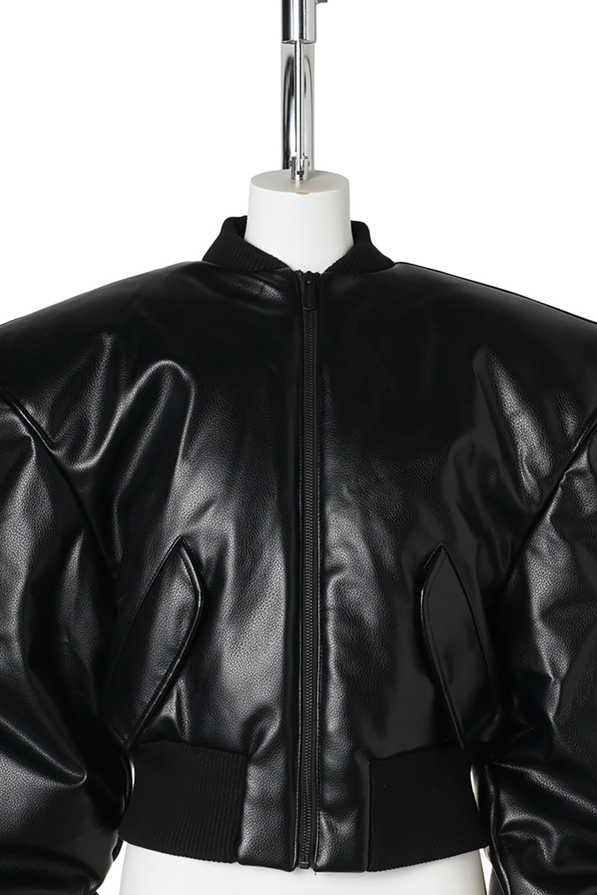 LEATHER POWER SHOULDER BOMBER JACKET / BLACK