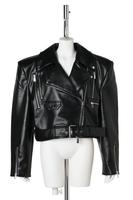 POWER SHOULDER BIKER JACKET / BLACK
