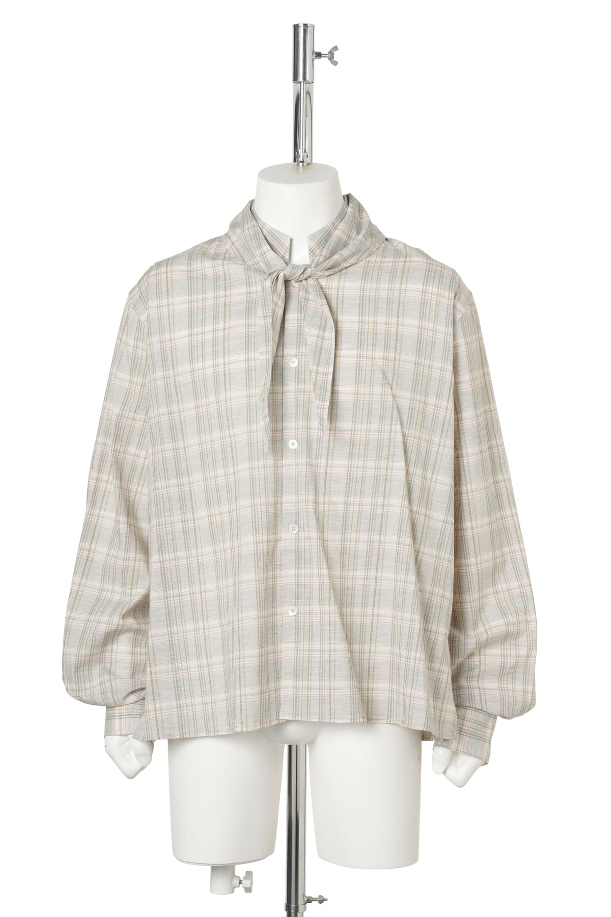 COMOLI SCARF SHIRT / GREY PLAID