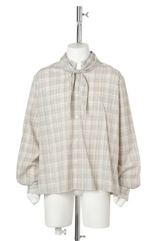 COMOLI SCARF SHIRT / GREY PLAID