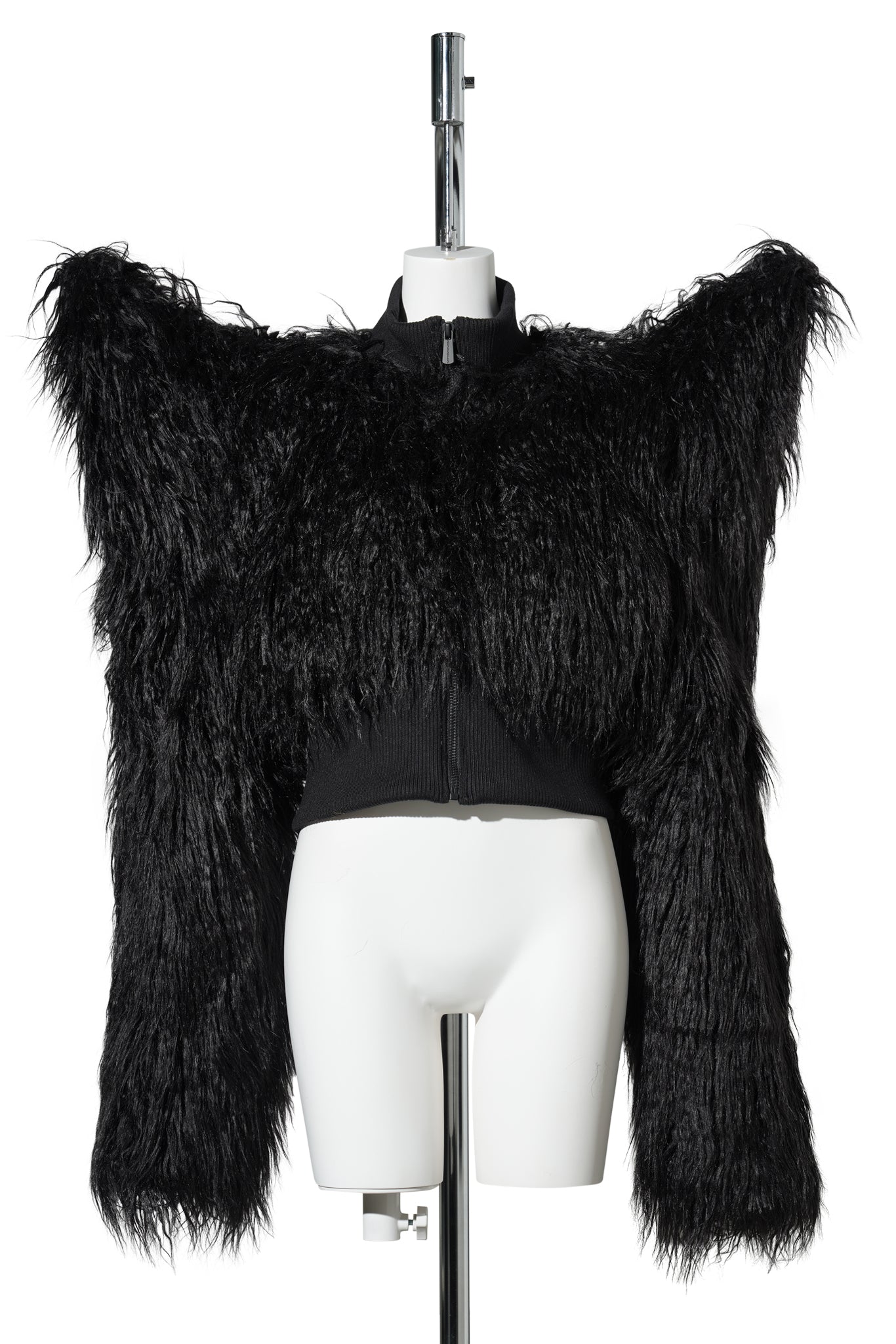 DOOMSDAY CROP FAUX FUR JACKET / BLACK