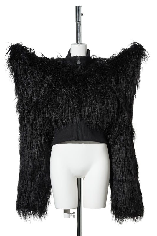 DOOMSDAY CROP FAUX FUR JACKET / BLACK