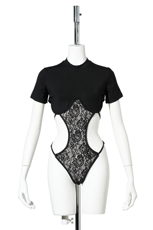 LINGERIE T-SHIRT BODYSUIT / BLACK