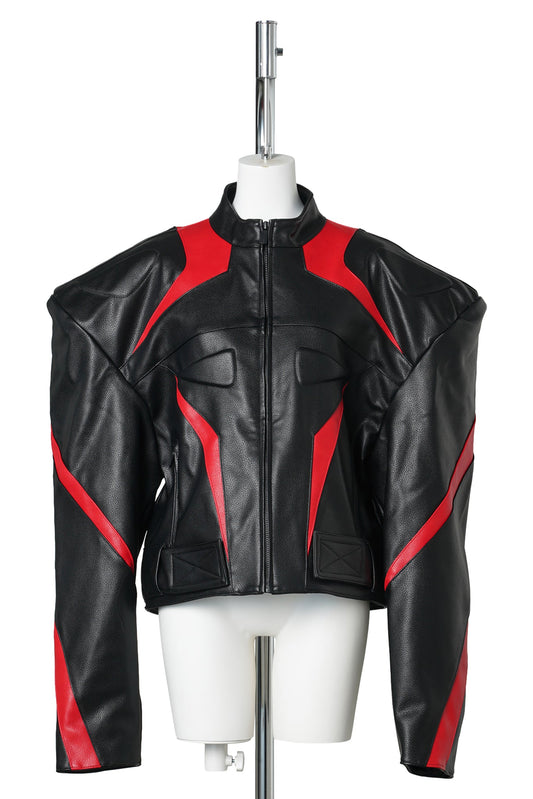 POWER SHOULDER MOTO JACKET / BLACK/RED