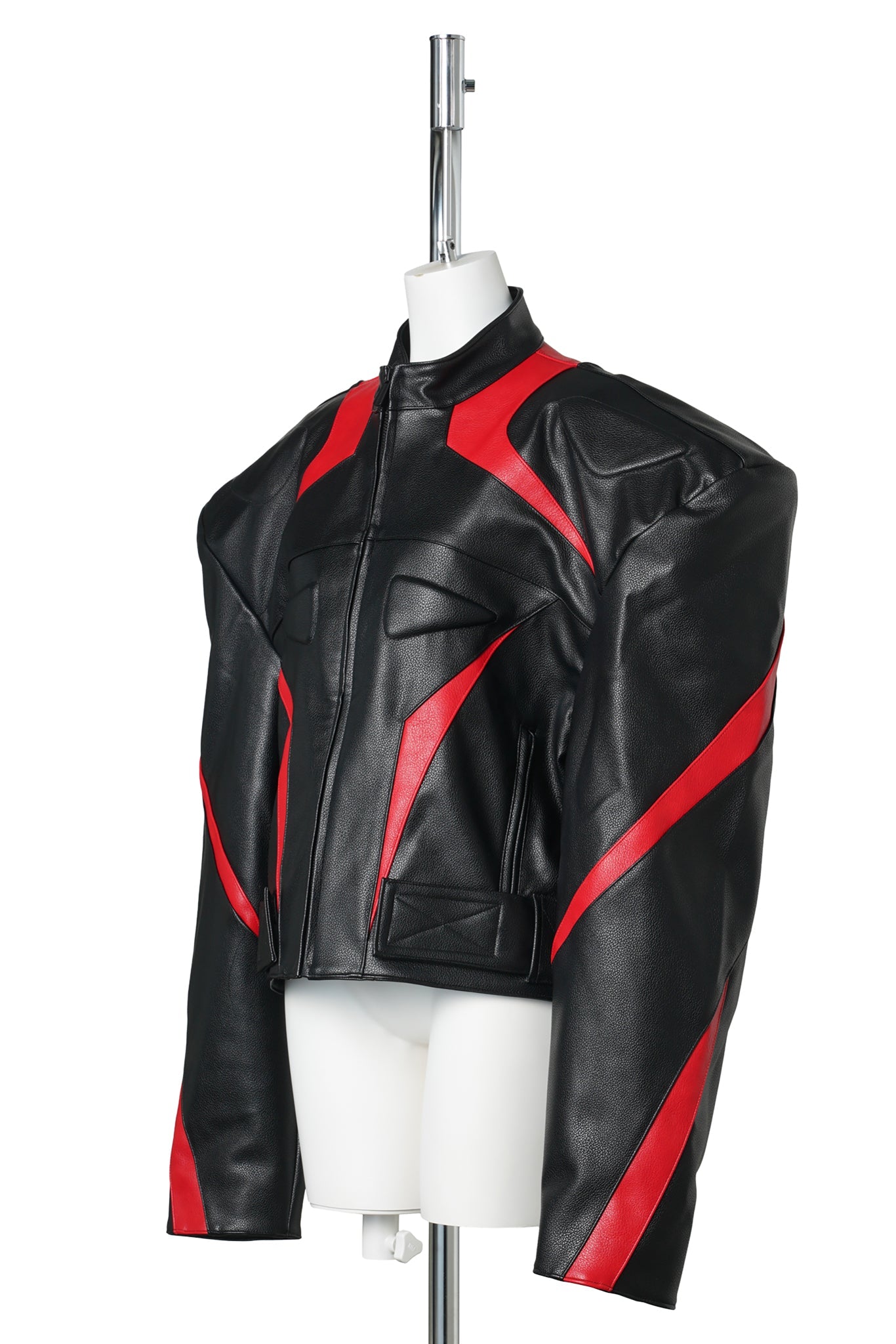 POWER SHOULDER MOTO JACKET / BLACK/RED