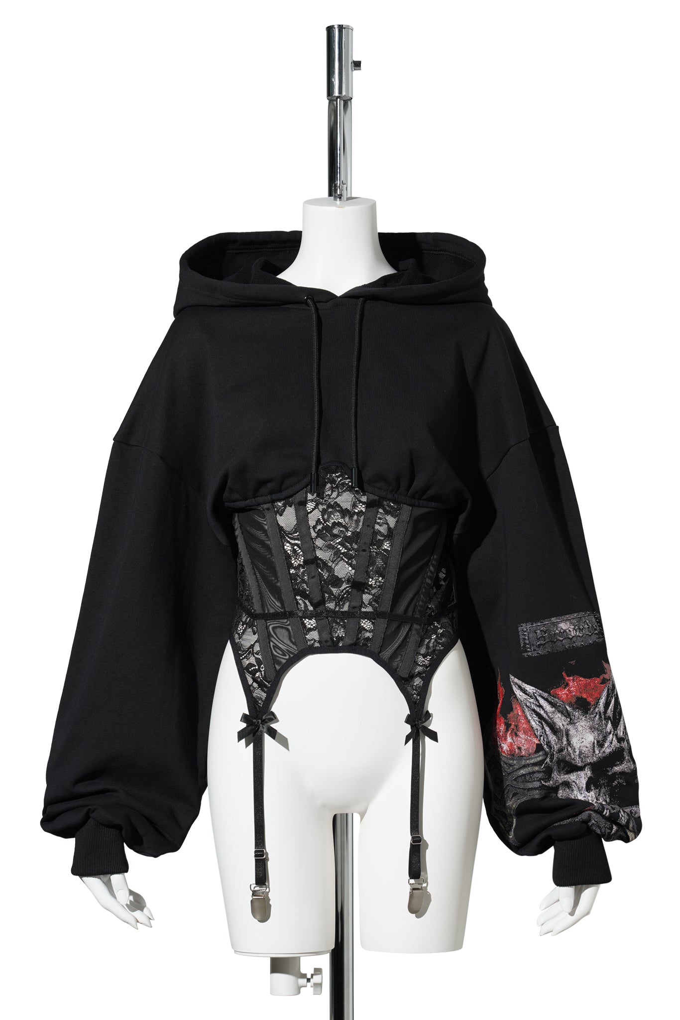 ROCKSTAR CORSET HOODIE / BLACK PRINT