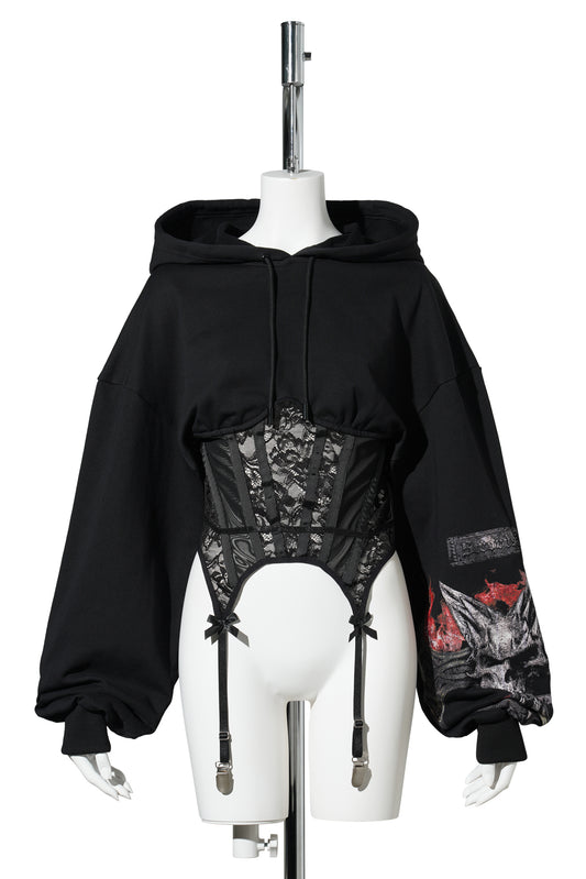 ROCKSTAR CORSET HOODIE / BLACK PRINT