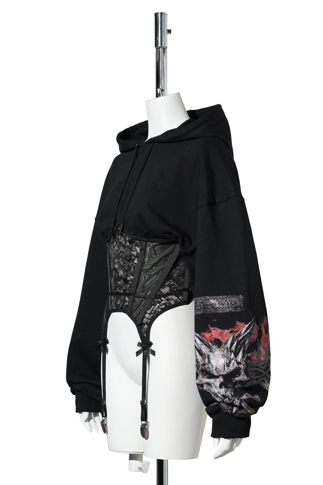 ROCKSTAR CORSET HOODIE / BLACK PRINT