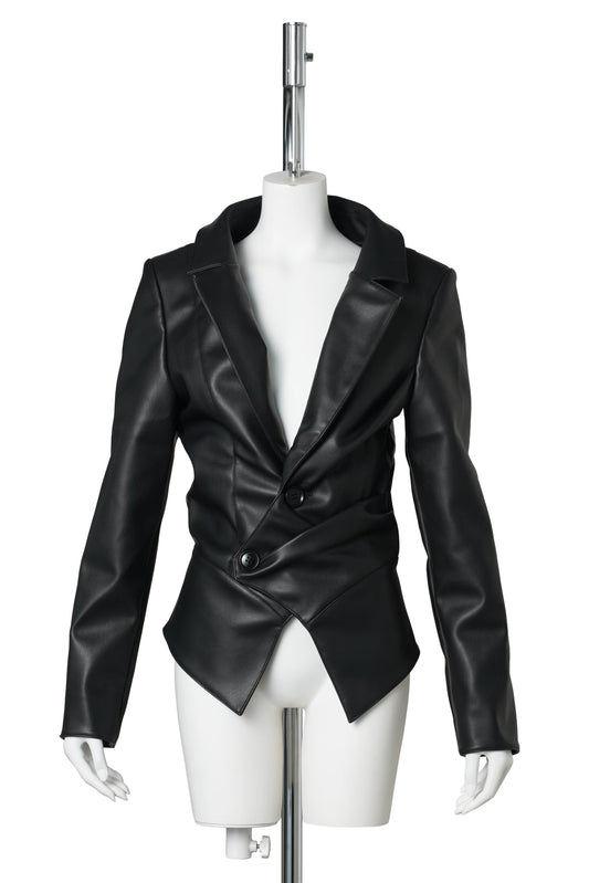 DRAPED LEATHER BLAZER / BLACK