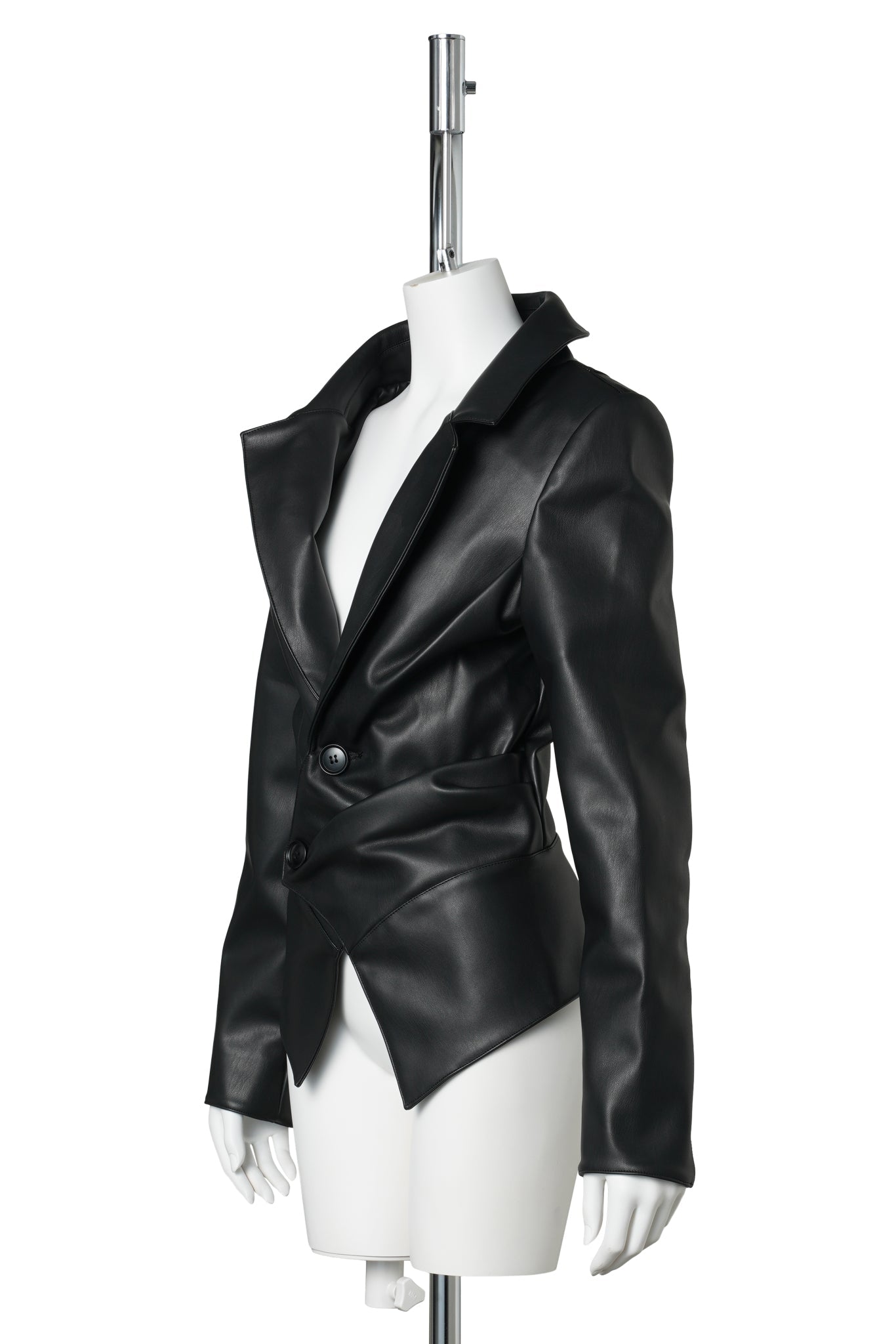 DRAPED LEATHER BLAZER / BLACK
