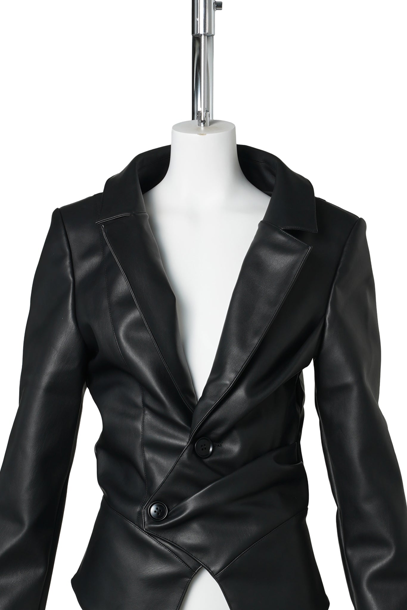 DRAPED LEATHER BLAZER / BLACK