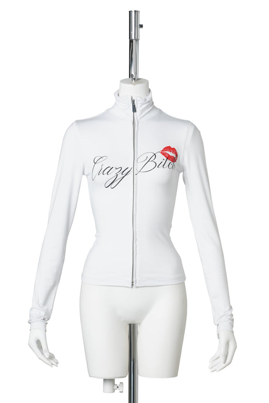 CRAZY B*TCH ZIP UP JACKET / WHITE