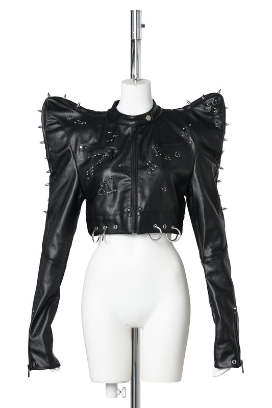 PIERCED CROP JACKET / BLACK