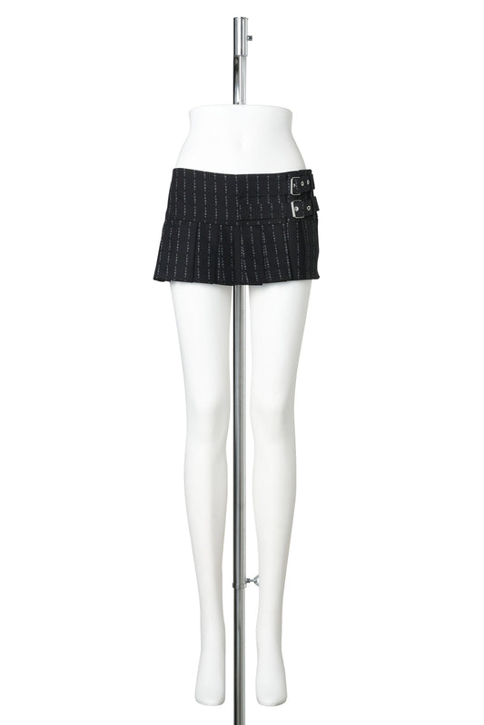 MICRO PLEATED SUITING SKIRT / BLACK PRINT