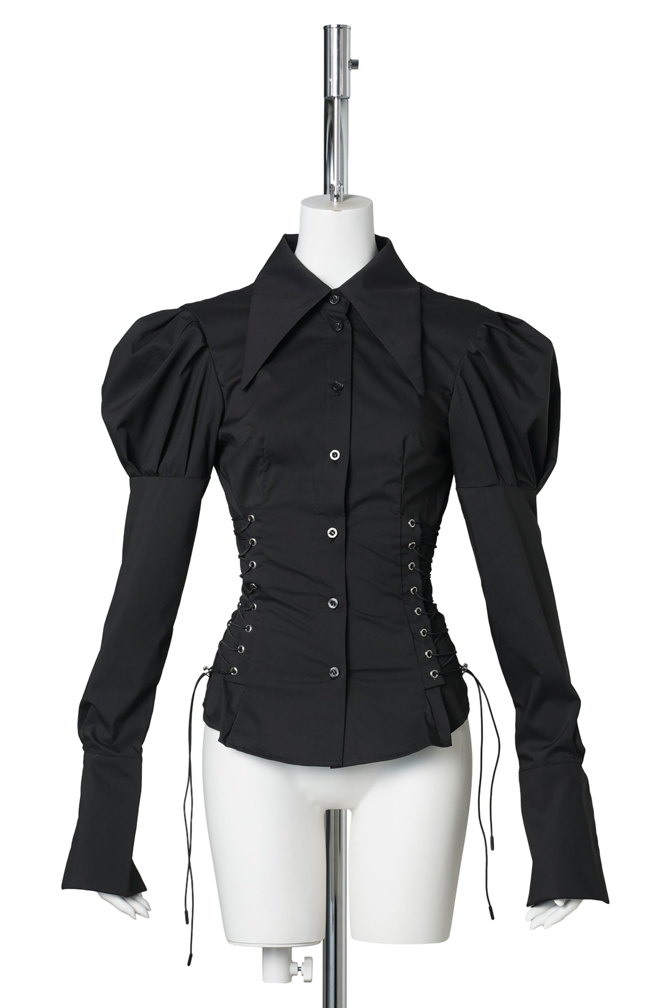 PUFF SLEEVE CORSETED BLOUSE / BLACK