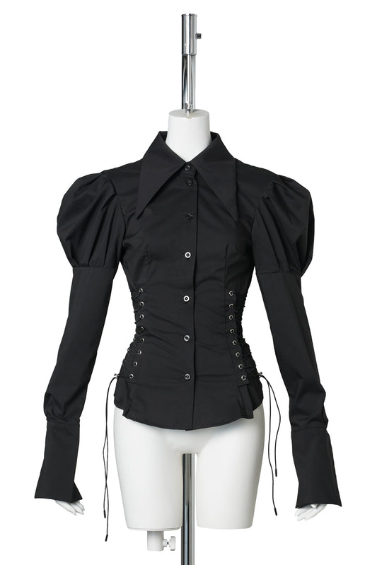 PUFF SLEEVE CORSETED BLOUSE / BLACK