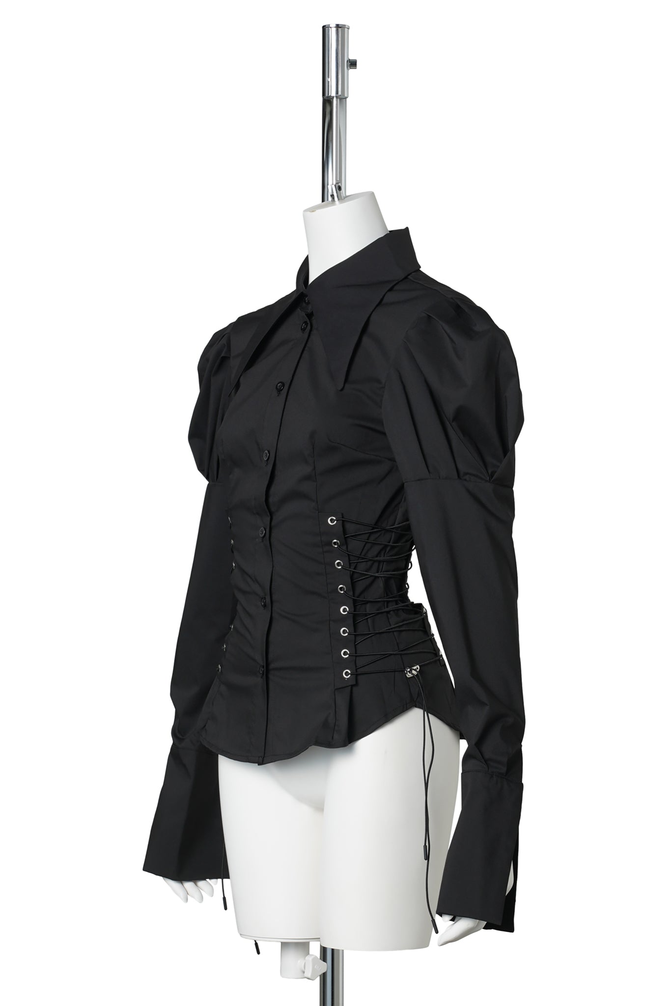 PUFF SLEEVE CORSETED BLOUSE / BLACK