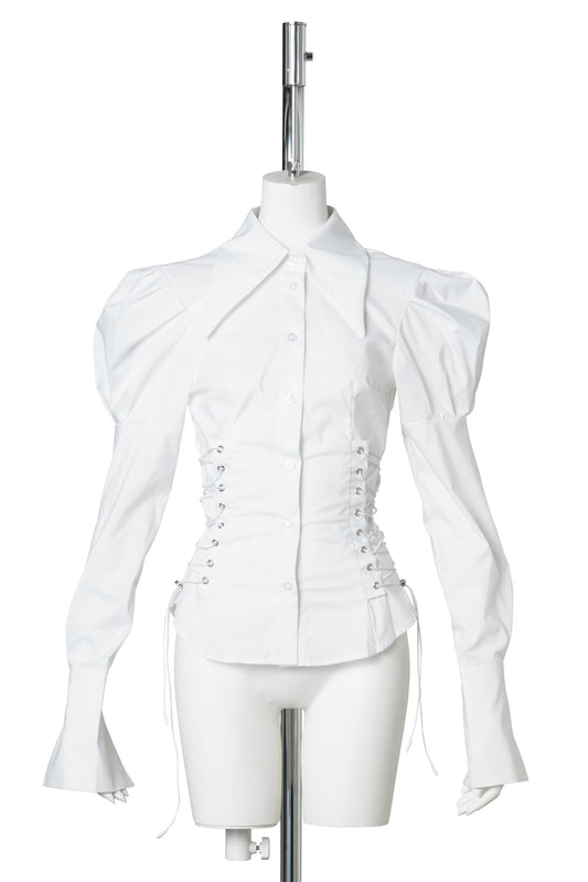 PUFF SLEEVE CORSETED BLOUSE / WHITE