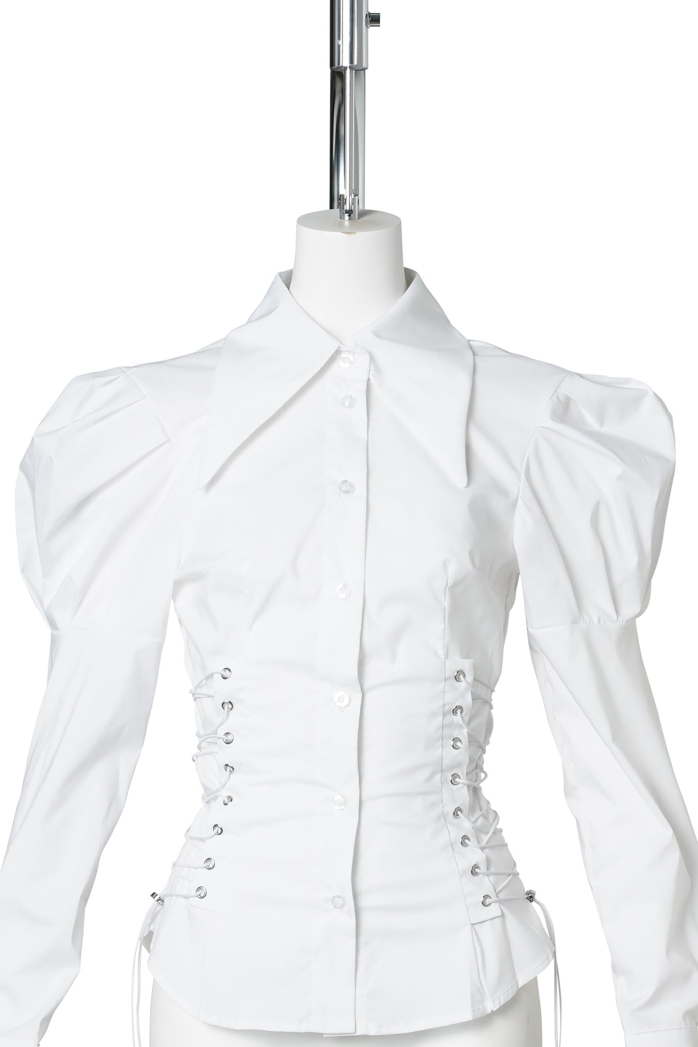 PUFF SLEEVE CORSETED BLOUSE / WHITE