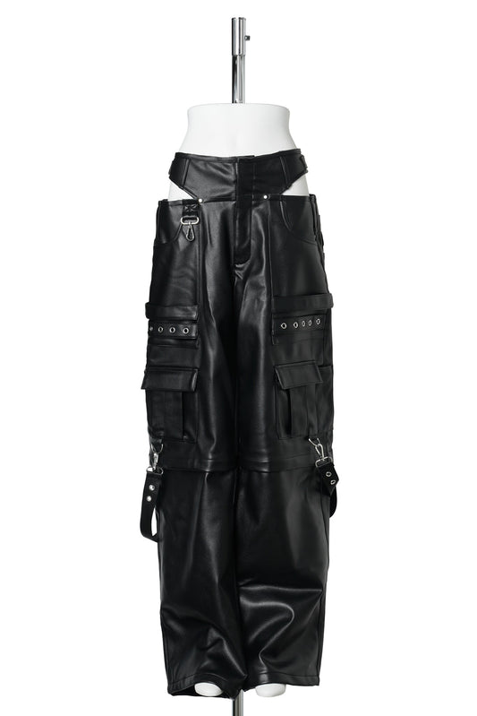 CARGO LEATHER PANTY TROUSERS / BLACK