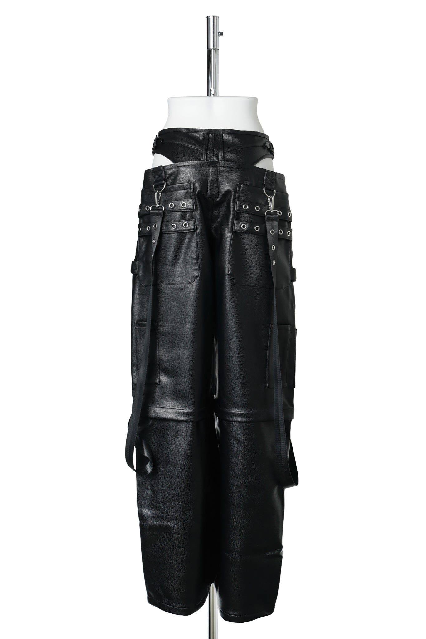 CARGO LEATHER PANTY TROUSERS / BLACK