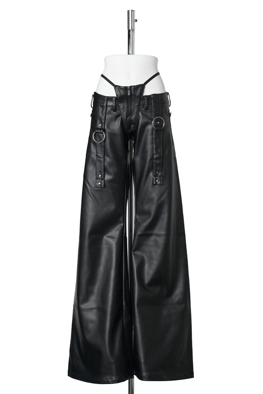 BELTED THONG PANTS / BLACK