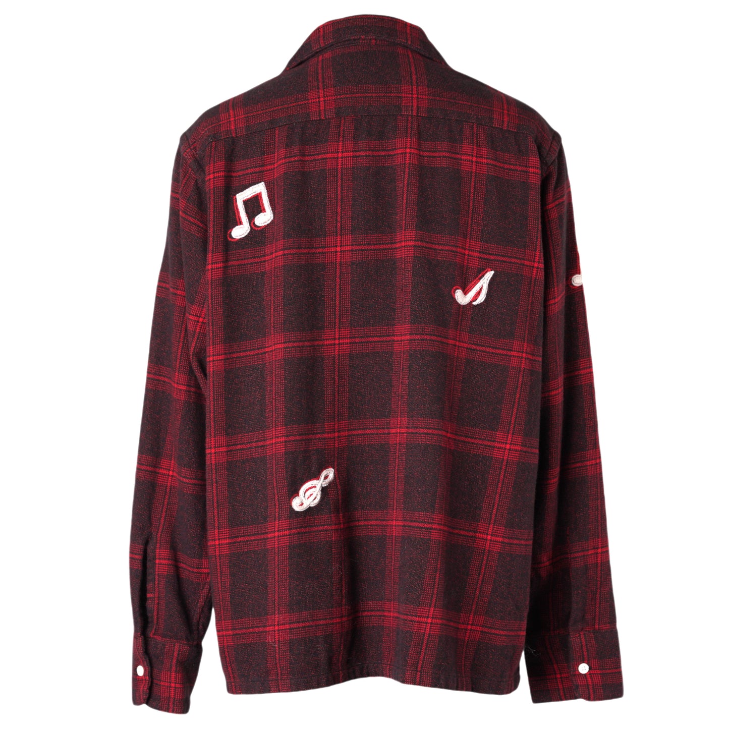 MUSIC HAND EMBROIDERY FLANNEL SHIRT / REDxBLACK