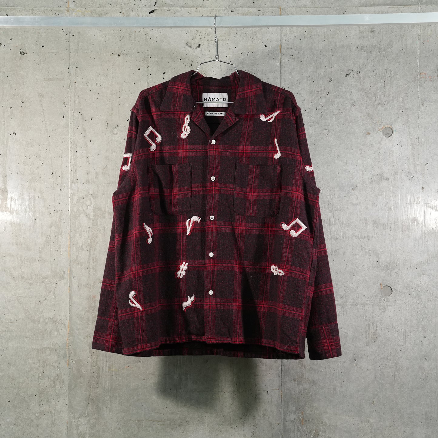 MUSIC HAND EMBROIDERY FLANNEL SHIRT / REDxBLACK