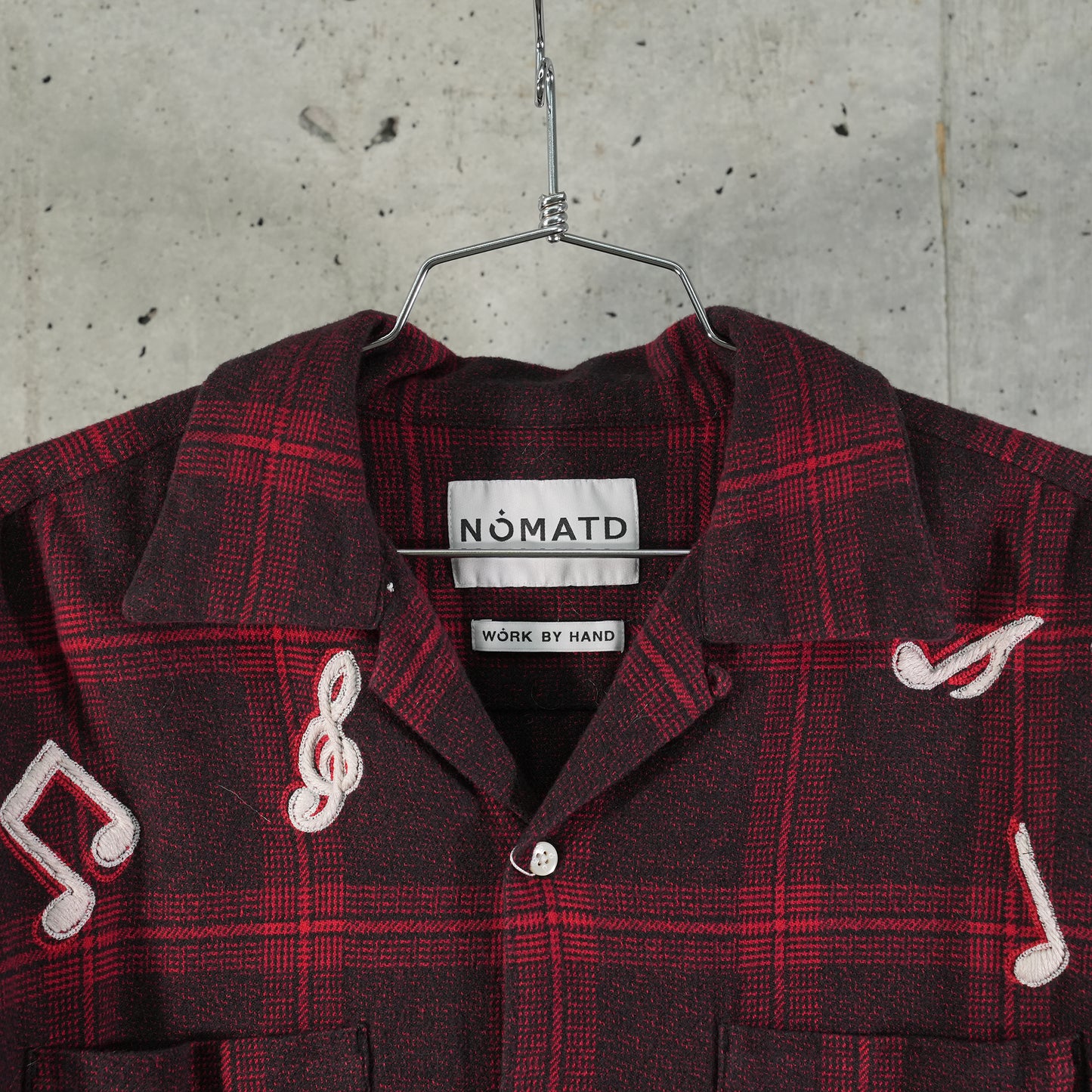 MUSIC HAND EMBROIDERY FLANNEL SHIRT / REDxBLACK