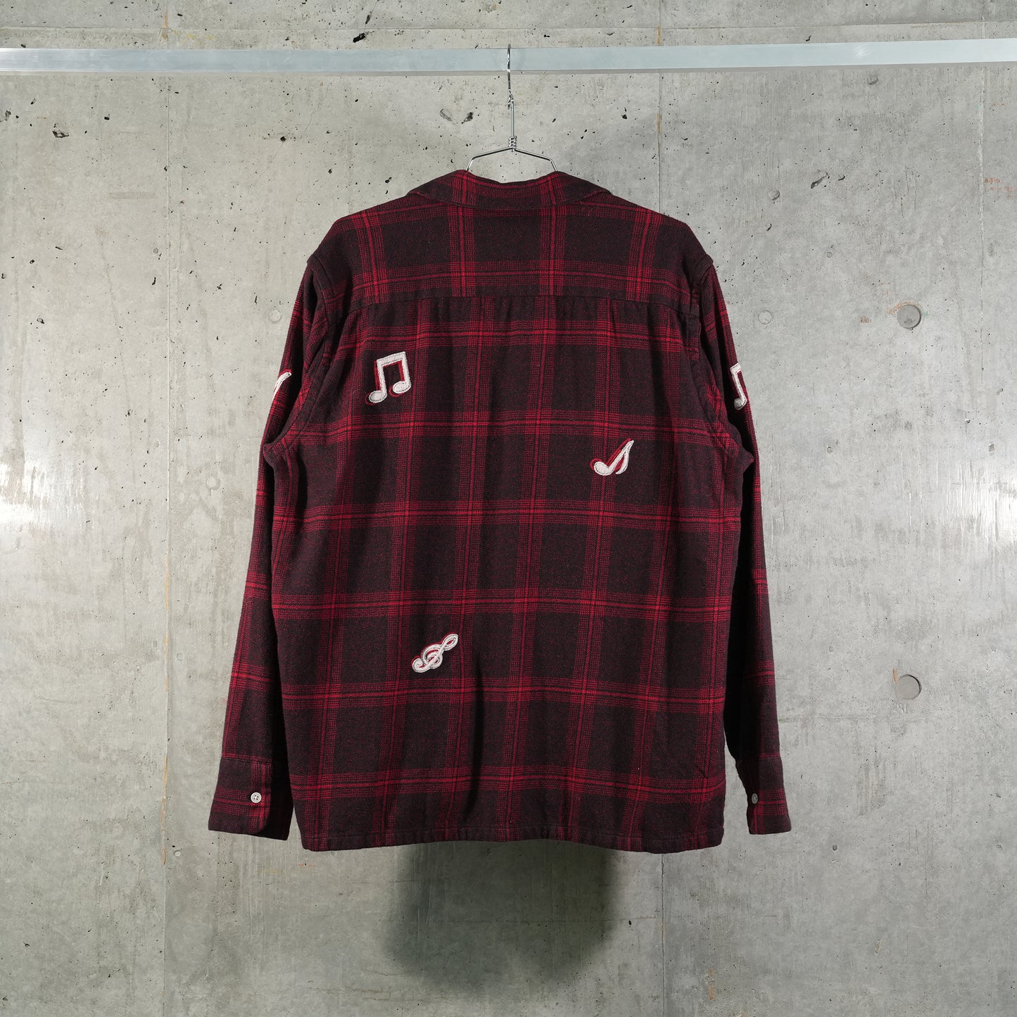 MUSIC HAND EMBROIDERY FLANNEL SHIRT / REDxBLACK