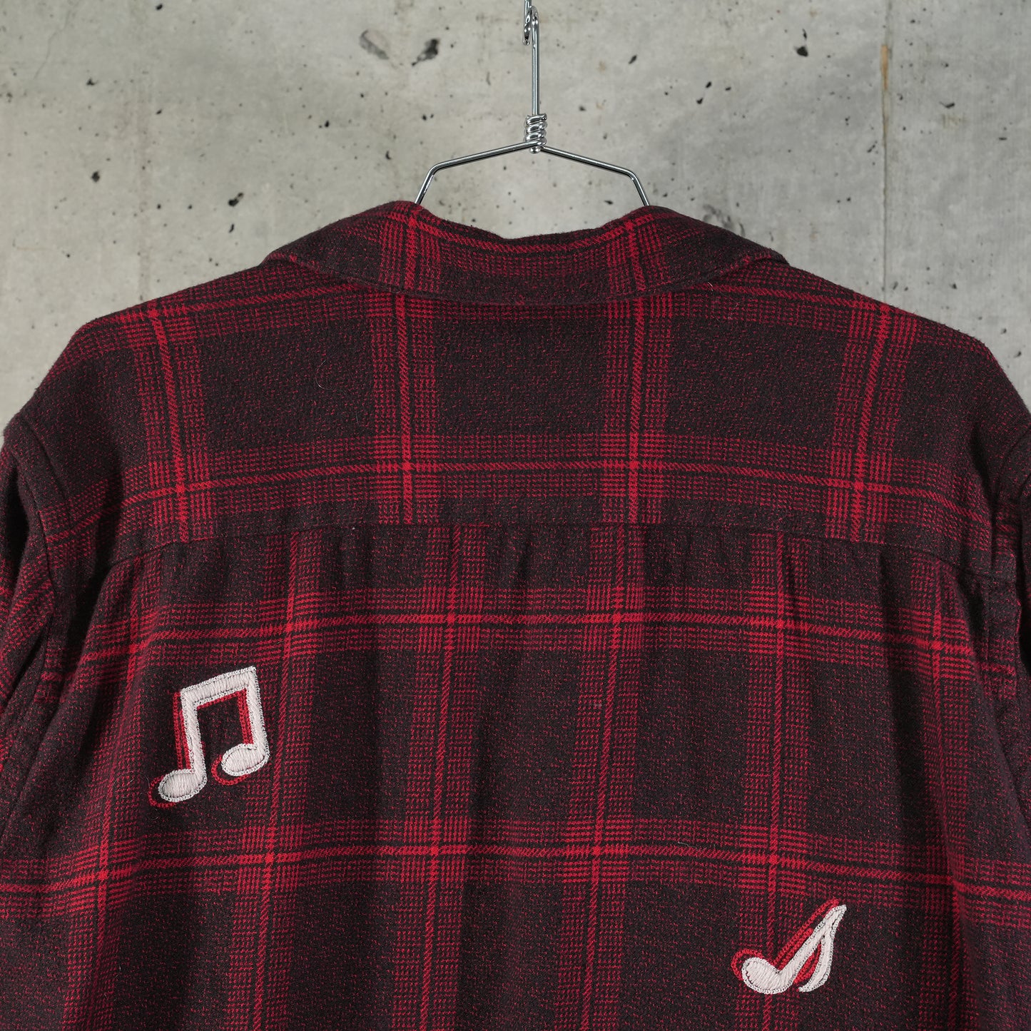 MUSIC HAND EMBROIDERY FLANNEL SHIRT / REDxBLACK