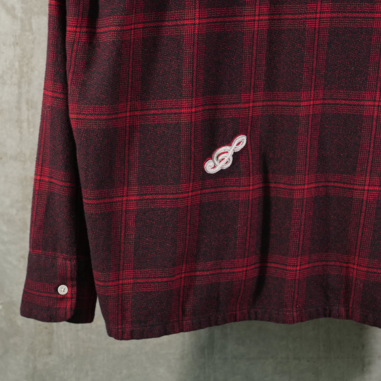 MUSIC HAND EMBROIDERY FLANNEL SHIRT / REDxBLACK