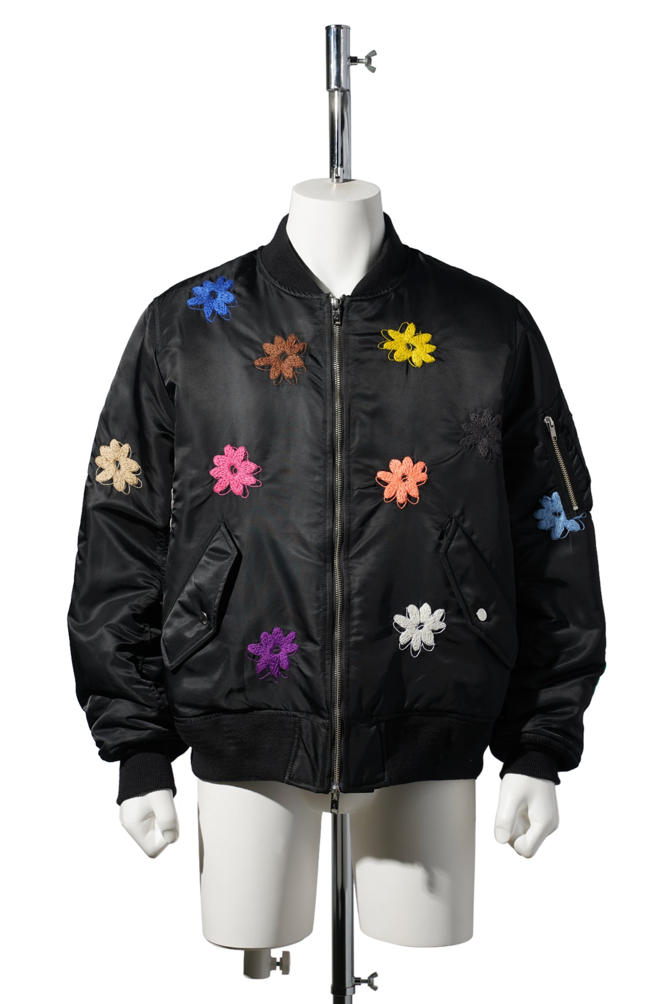 FLOWER EMBROIDERY FLIGHT JACKET / BLACK/MIX