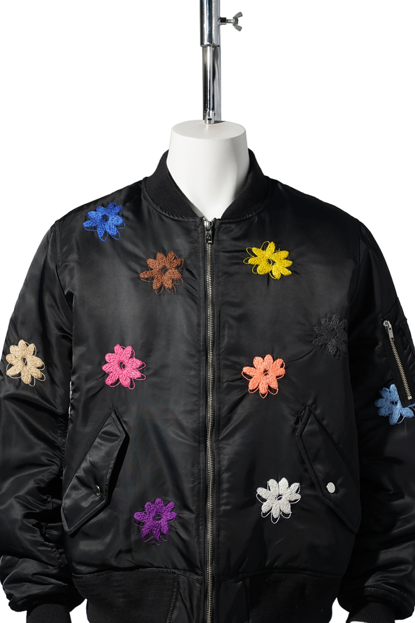 FLOWER EMBROIDERY FLIGHT JACKET / BLACK/MIX
