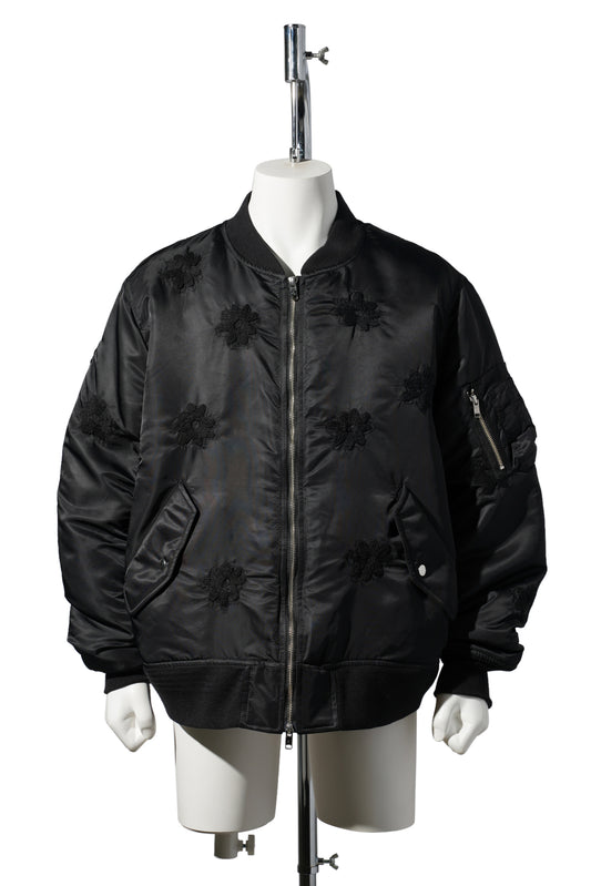 FLOWER EMBROIDERY FLIGHT JACKET / BLACK