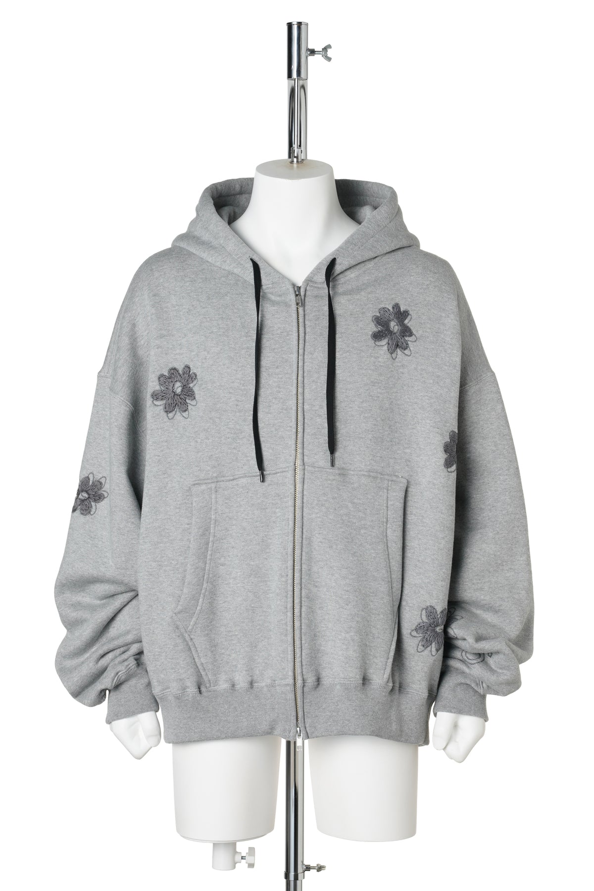 FLOWER EMBROIDERY HOODY / GRAY