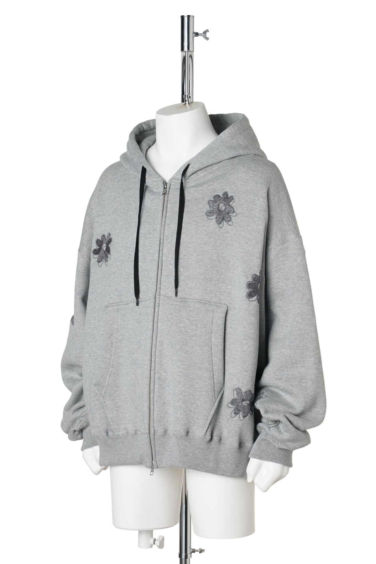 FLOWER EMBROIDERY HOODY / GRAY