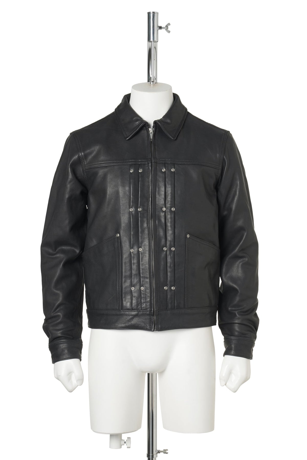DOUBLE RIVET LEATHER JACKET / BLACK