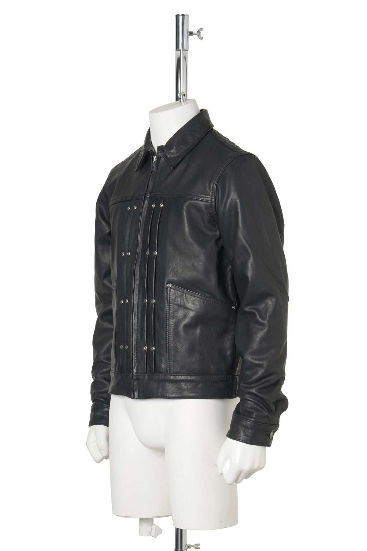DOUBLE RIVET LEATHER JACKET / BLACK