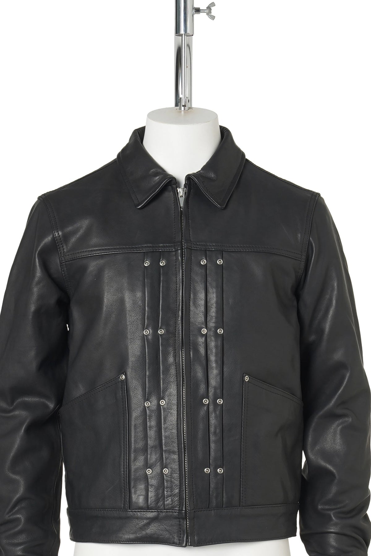 DOUBLE RIVET LEATHER JACKET / BLACK