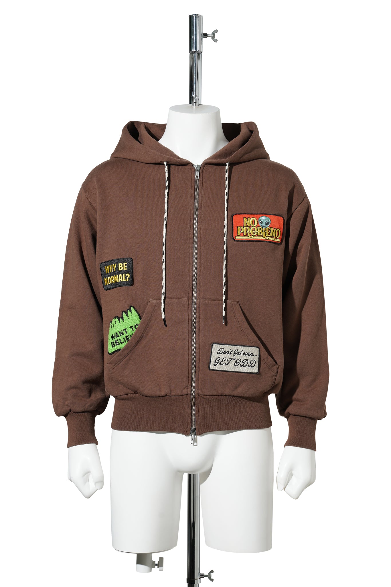 STICKER ZIP THRU HOODIE / BROWN