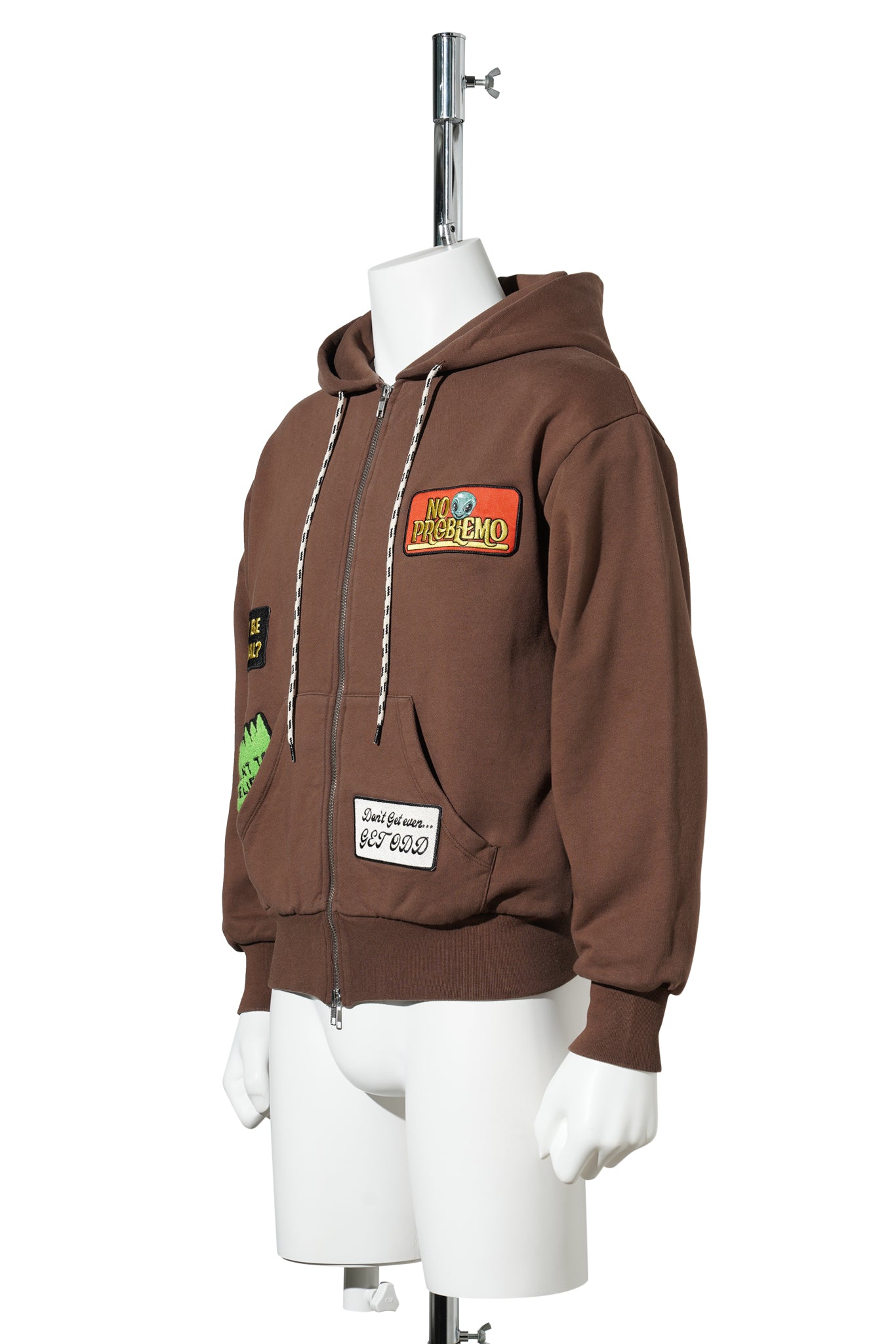 STICKER ZIP THRU HOODIE / BROWN